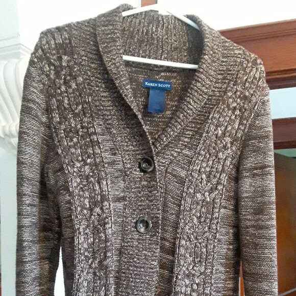 Marled brown Karent Scott cardigan sweater - Picture 1 of 5